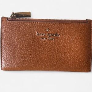 kate spade Brown Pebbled Leather Zip Card Pouch